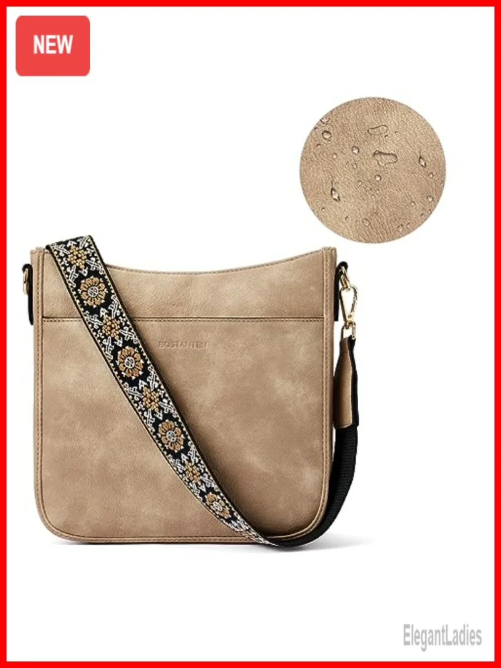 Vegan Leather Crossbody Hobo Purse with Wide Strap Shoulder Bag